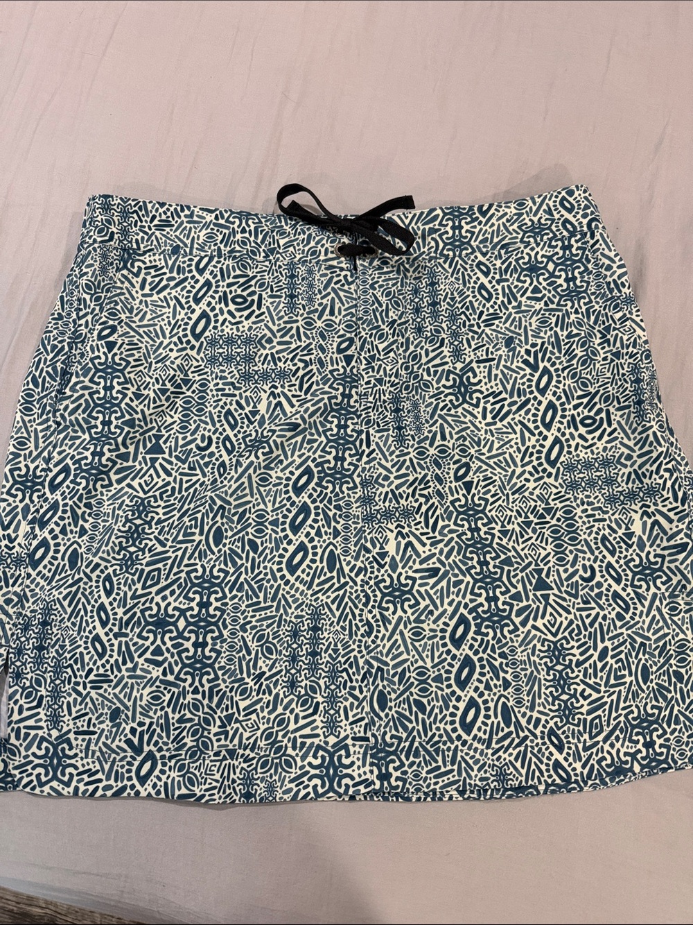 Rip Skirt Blue Printed Skirt with Black Drawstring Waist